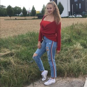 Zara Side Stripe Ripped Jeans